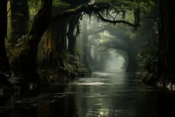 Foto op Plexiglas natural landscape, rainforest river during high season © Evgeny
