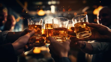 Plexiglas foto achterwand party shot whiskey drink celebratory illustration cheers glass, toast bourbon, scotch liquor party shot whiskey drink celebratory © vectorwin