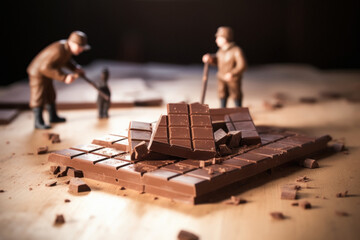 miniature people with chocolate