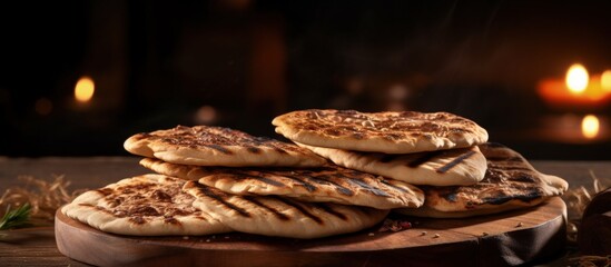 Grilled Lepinja bread is freshly delivered and often paired with patties grilled food or cevapcici copy space image