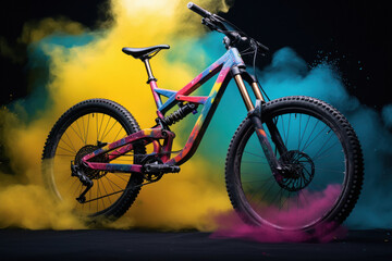 modern mountain bicycle on colorful background