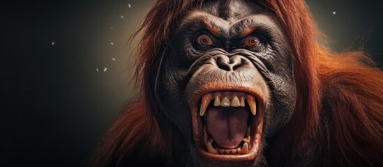 Expressive aggression displayed by male orangutan copy space image