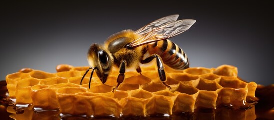 Honey filled honeycomb carried by a specialized bird that eats bees without getting stung copy space image