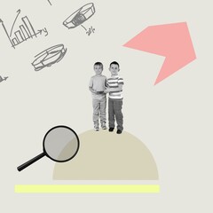 Contemporary collage. school children during math lessons.