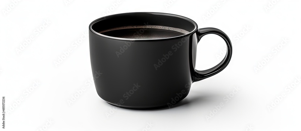 Aufkleber Isolated black coffee cup with clipping path small espresso cup with copy space dark mug mockup on white background side view copy space image