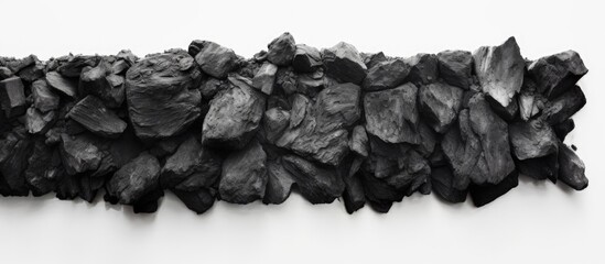 High resolution isolated charcoal or coal carbon texture on white background copy space image - obrazy, fototapety, plakaty