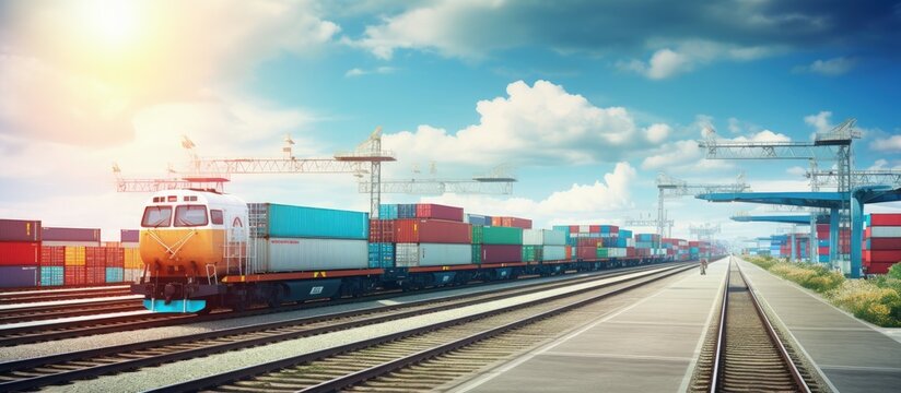 Logistics industry utilizes trains planes and ships for transporting goods copy space image