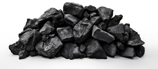 High resolution isolated charcoal or coal carbon texture on white background copy space image - obrazy, fototapety, plakaty