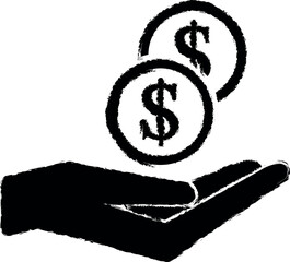 Obraz premium coins in hand vector icon in grunge style