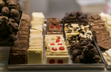Mix of chocolates in shop