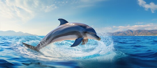Dolphin in the Mediterranean waters near Nice France embracing natural surroundings copy space image