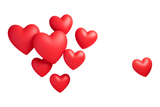 Valentine's day background with red hearts floating and isolated on white background, clipping path. - Powered by Adobe