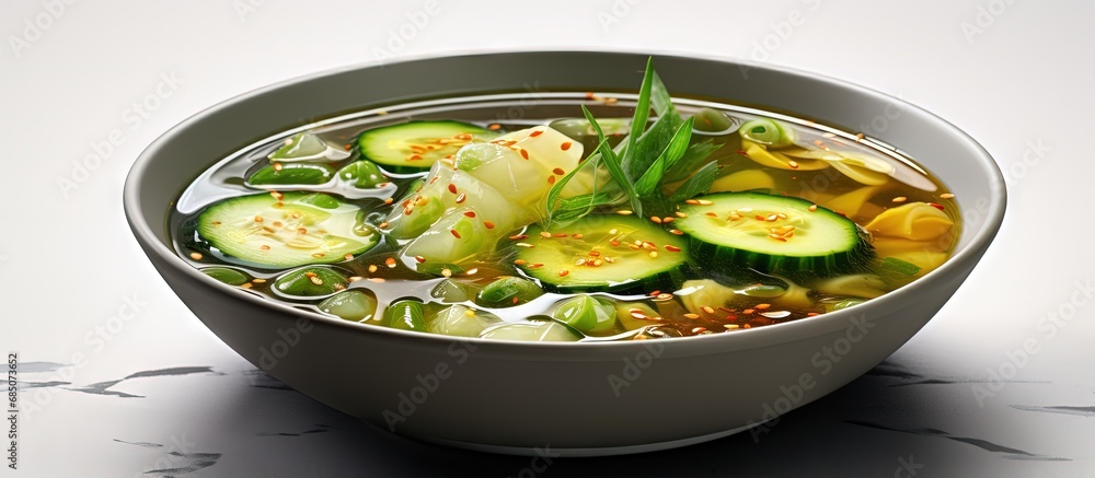 Poster cucumber and seaweed in a tangy broth copy space image