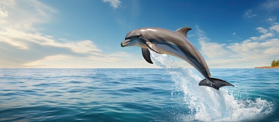 Dolphin in the Mediterranean waters near Nice France embracing natural surroundings copy space image