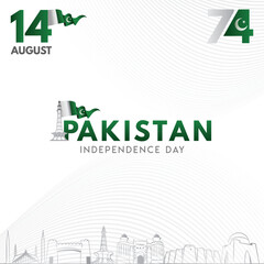 14th august jashn-e-azadi Mubarak. Happy independence day Pakistan with colorful skyline Vector illustration.