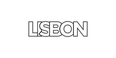 Lisbon in the Portugal emblem. The design features a geometric style, vector illustration with bold typography in a modern font. The graphic slogan lettering.