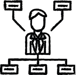 Corporate and business, chart, network, organization, planning team vector icon in grunge style