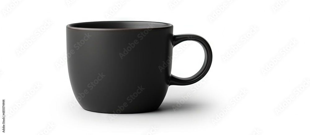 Poster Isolated black coffee cup with clipping path small espresso cup with copy space dark mug mockup on white background side view copy space image