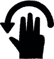 Obraz premium Hand, fingers, gesture, swipe rotate, left vector icon in grunge style