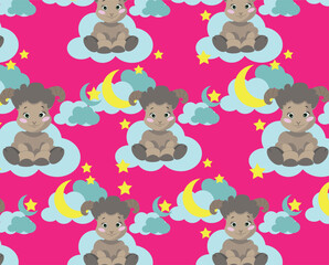 Vector pattern for children's print. Lambs and clouds in a pattern for textiles and packaging.
