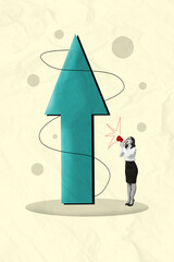 Collage 3d pinup pop retro sketch image of excited lady boss screaming toa claiming work growth isolated painting background