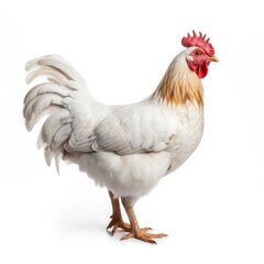 Fototapeta premium Beautiful full body view white hen on white background, isolated