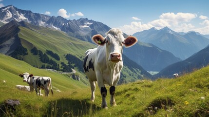 Fototapeta na wymiar Cows grazing with breathtaking scenery in the background