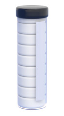 Plastic flask with pills and vitamins for health. The concept of pharmaceuticals for health and medicine, medical care and wellness. 3d render illustration