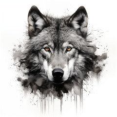 Wolf black and white printed