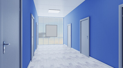 Closed doors in a modern office. 3D rendering. Mockup.   Empty paintings