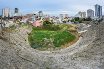 Ruins of the Ancient Roman Amphitheatre in the Center of Durres, Albania - 685080077