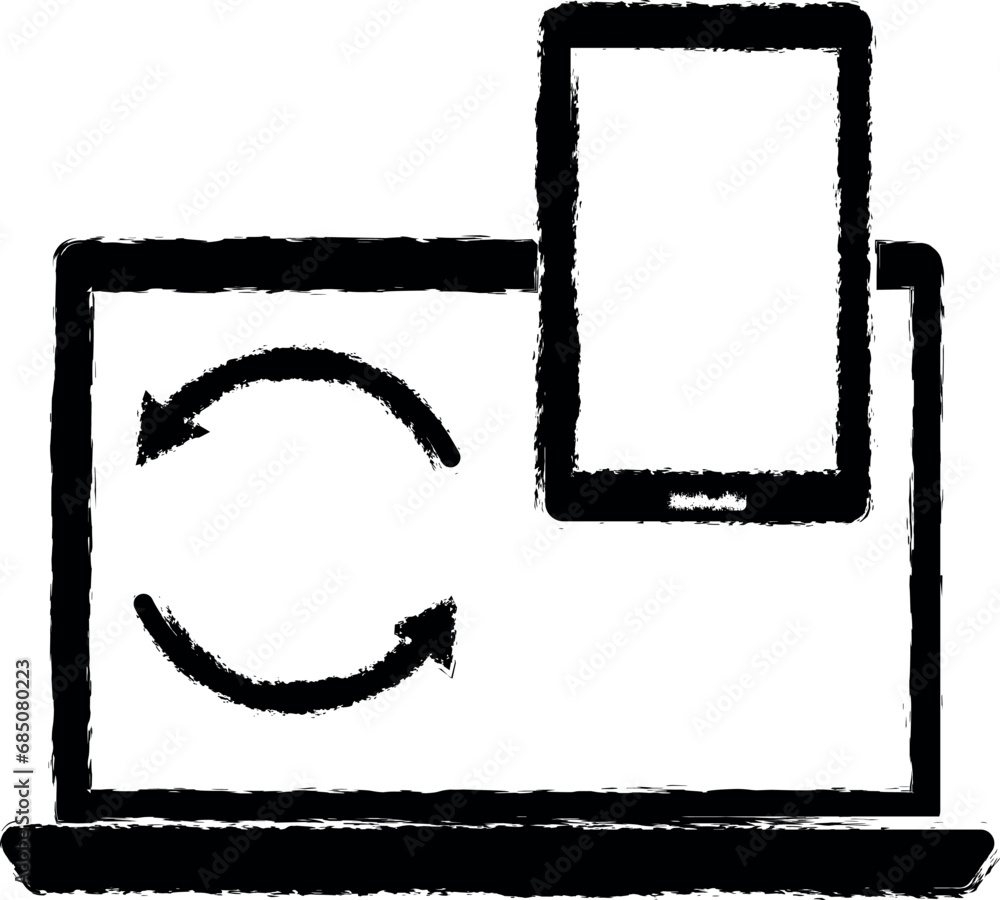 Poster synchronize your computer with your phone vector icon in grunge style
