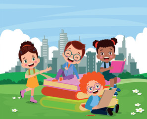 back to school school classroom and cute happy students