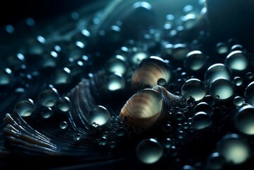 Pearls mussel gems shells. Luxury aquatic treasure natural jewels. Generate ai - obrazy, fototapety, plakaty