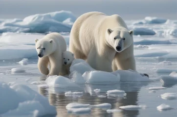 Fototapeten Polar bears family on ice © mizina