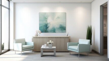 A modern reception area photo realistic illustration - Generative AI.