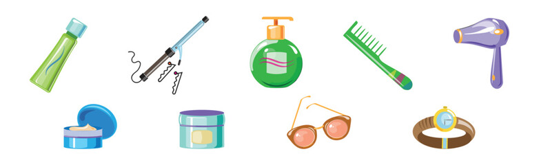 Female Grooming Object and Beauty Accessory Vector Set
