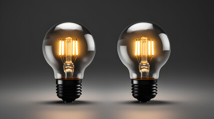 Two Illuminated LED Filament Light Bulbs Dark Background