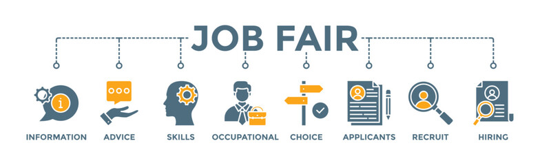 Job fair banner web icon vector illustration concept for employee recruitment and onboarding program with an icon of the information, advice, skills, occupational, applicants, recruit, and hiring - obrazy, fototapety, plakaty