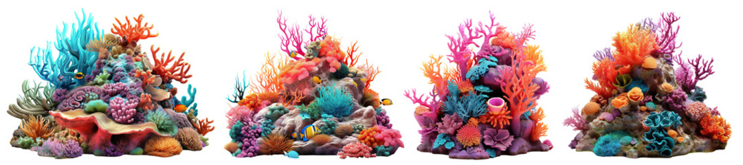 Fototapeta na wymiar Set of coral reefs, cut out