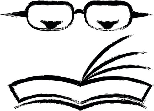 Glasses, book, Education vector icon in grunge style