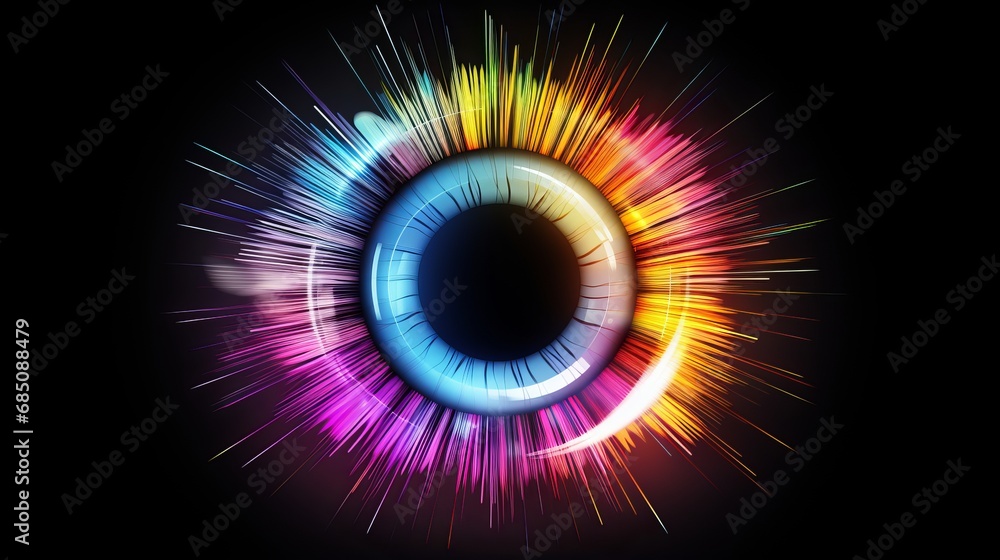Aufkleber vibrant multicolored iris animation with rainbow lines – eye concept in 4k 3d rendering
