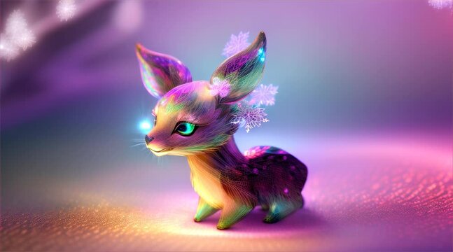 光るホログラムの小鹿｜Glowing hologram fawn Generative AI