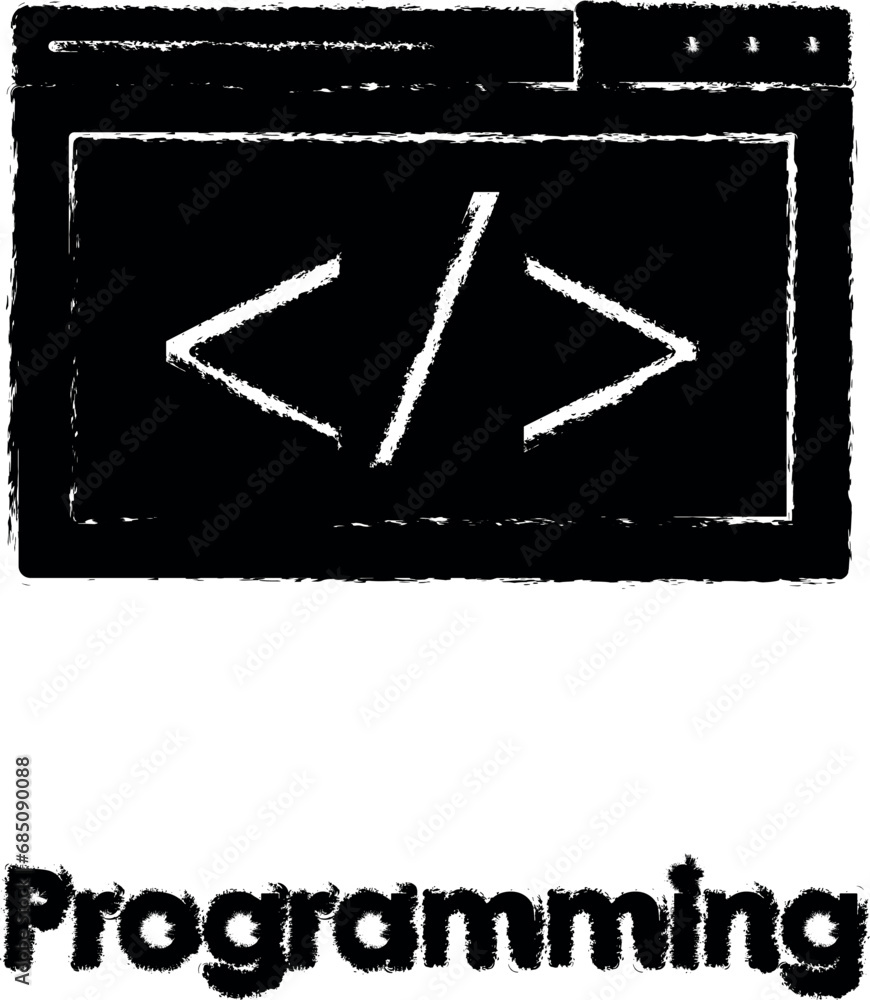 Poster web browser, coding vector icon in grunge style