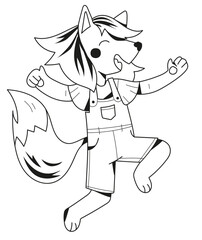 personnage renard fille joyeux contour