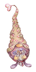 Valentines Gnome. St. Valentine's Gnome. Watercolor Gnome