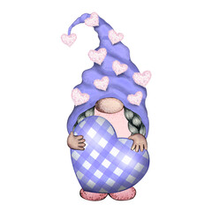 Valentines Gnome. St. Valentine's Gnome. Purple Gnome. Watercolor Gnome