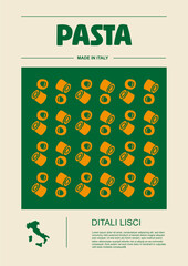 Italian macaroni types, labels for packages set. Ditali lisci pasta. Organic and natural product, gourmet ingredient for cooking dishes. Handmade and tasty. Vector in flat style