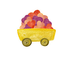 Valentines Construction Machine. St. Valentine's Truck Gnome. Full of Love. Watercolor Truck