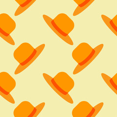 straw hat seamless pattern vector illustration. Vacation and rest in tropical country. Seasonal summer rest and relaxation. Seamless pattern print, background or wallpaper. Vector in flat style